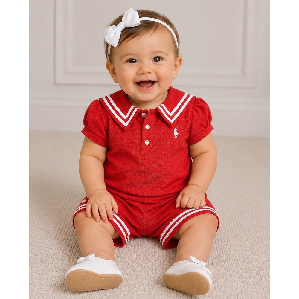 Ralph Lauren Baby Girl Sailor Short Set 3M NWT Red Nautical 2-Piece Outfit - Picture 1 of 8